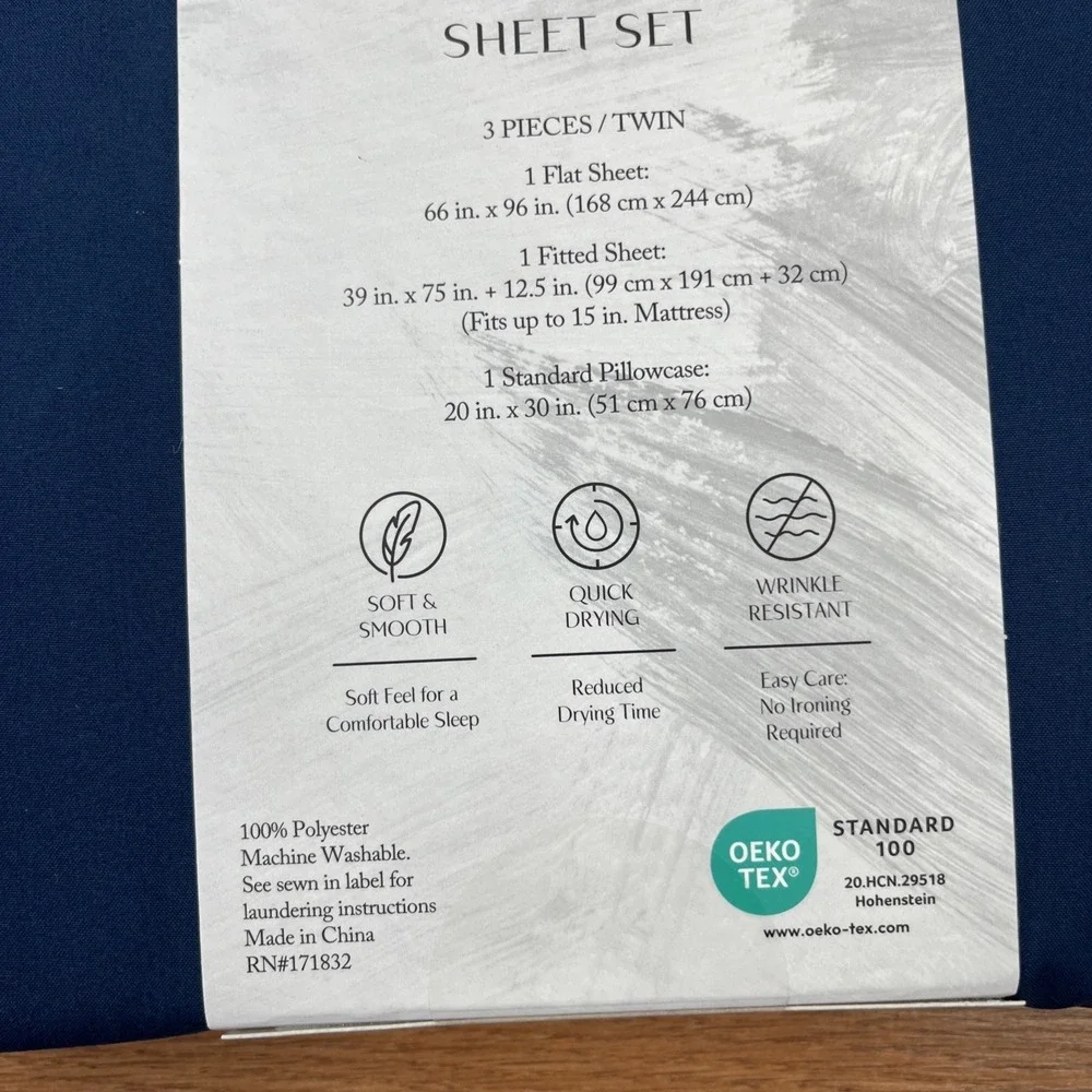 Fairfield Square 3 Piece TWIN Microfiber Sheet‎ Set Navy NEW